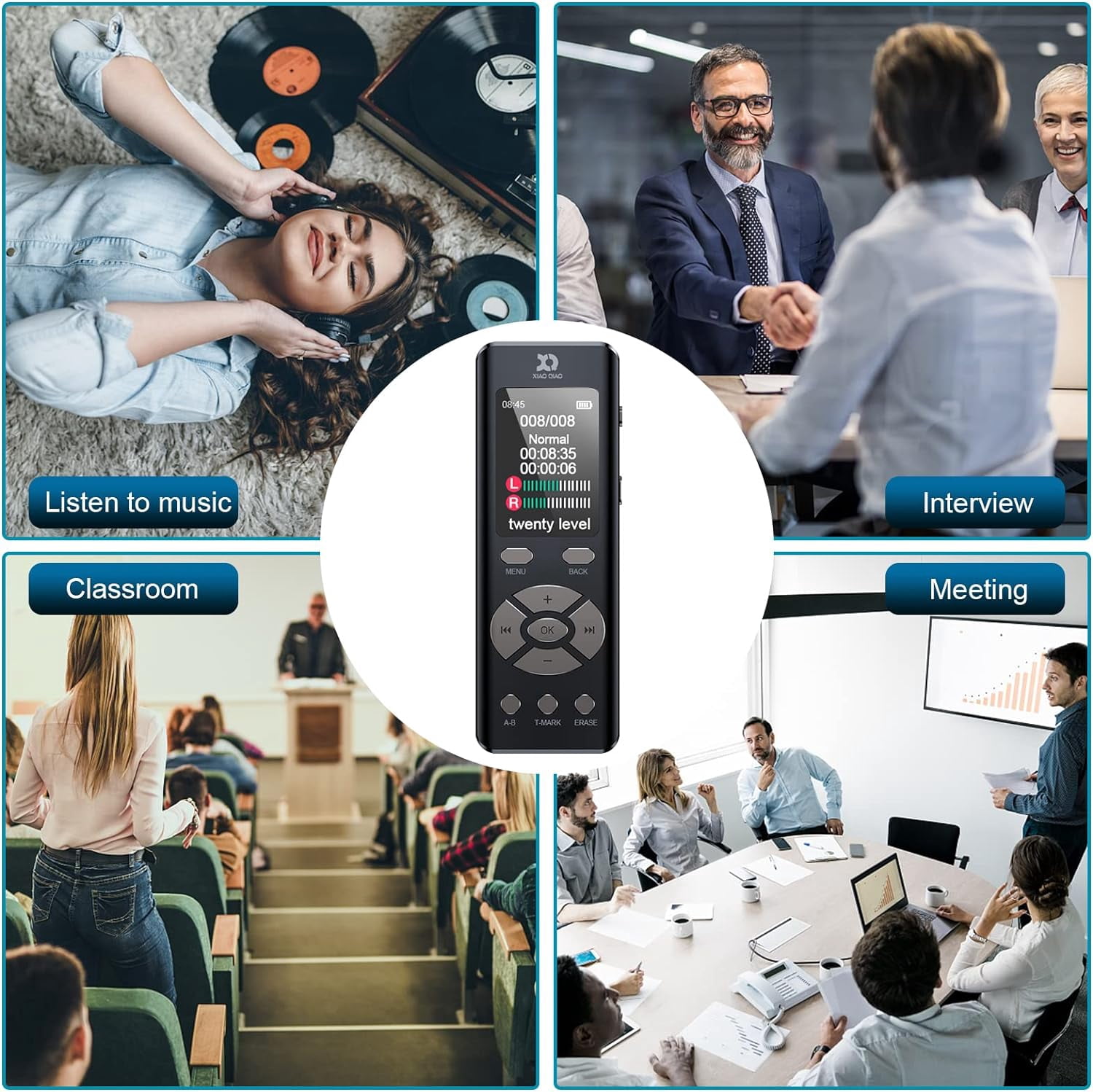 32GB Digital Voice Recorder for Lectures Meetings - Voice Activated Recorder with 2324 Hours Capacity Sound Audio Recorder Dictaphone Recording Device with Playback,MP3 Player,Variable Speed,Password