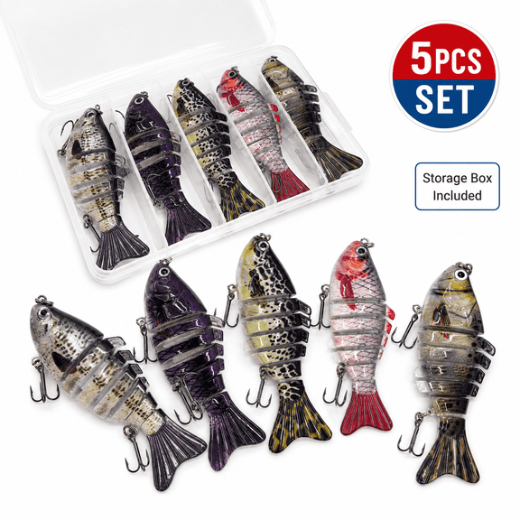 Fishing Lures for Bass Trout,Slow Sinking Bass Multi Jointed Fishing Lure, Slow Sinking Hard Baits, Bionic Swimming Lure for Men's Gift 5pcs