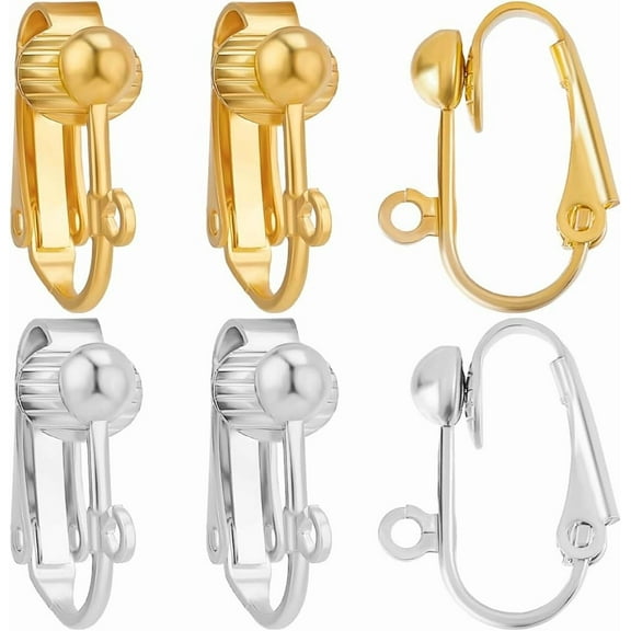 1 Box 36Pcs 18K Gold Plated 925 Sterling Silver Clip Earring Connectors Interchangeable None Pierced Clip On Earring Findings Components with Open Loop for Jewelry Making DIY Crafts