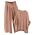 thumbnail image 3 of Chroia Women's Travel Vacation Set - 2PC Breathable Cotton-Linen Tops & Wide Leg Pants Summer Outfits, 3 of 6