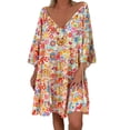 thumbnail image 2 of Jienlioq Robe Formelle pour Femmes Robe Ample à Imprimé Floral Manches Trois-Quarts Mini Robe d'Été, 2 of 9