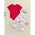 thumbnail image 4 of Bagilaanoe 3pcs Newborn Baby Girl Pants Set Letter Short Sleeve Romper Tops + Flare Trousers + Headband 3M 6M 12M 18M Infant Casual Clothes, 4 of 8