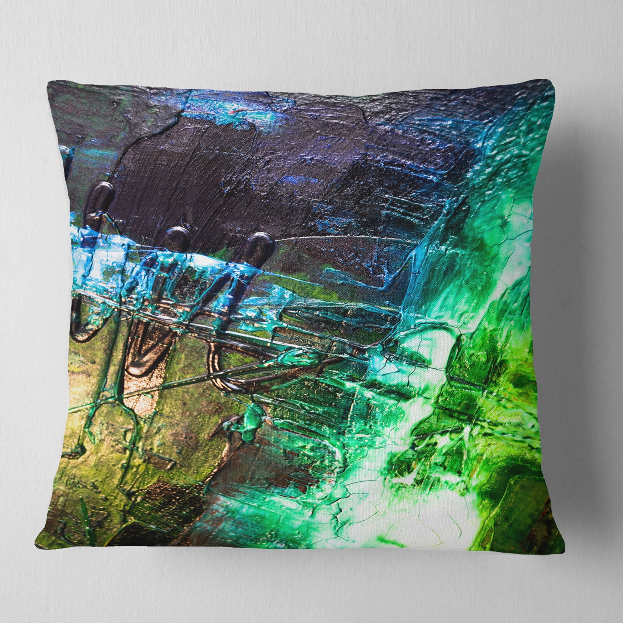 Designart Green Blue Abstract Structure - Abstract Throw Pillow - 16x16