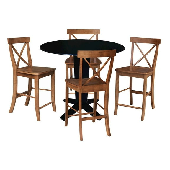 42" Solid Wood Dual Drop Leaf Table and 4 Counter Stools