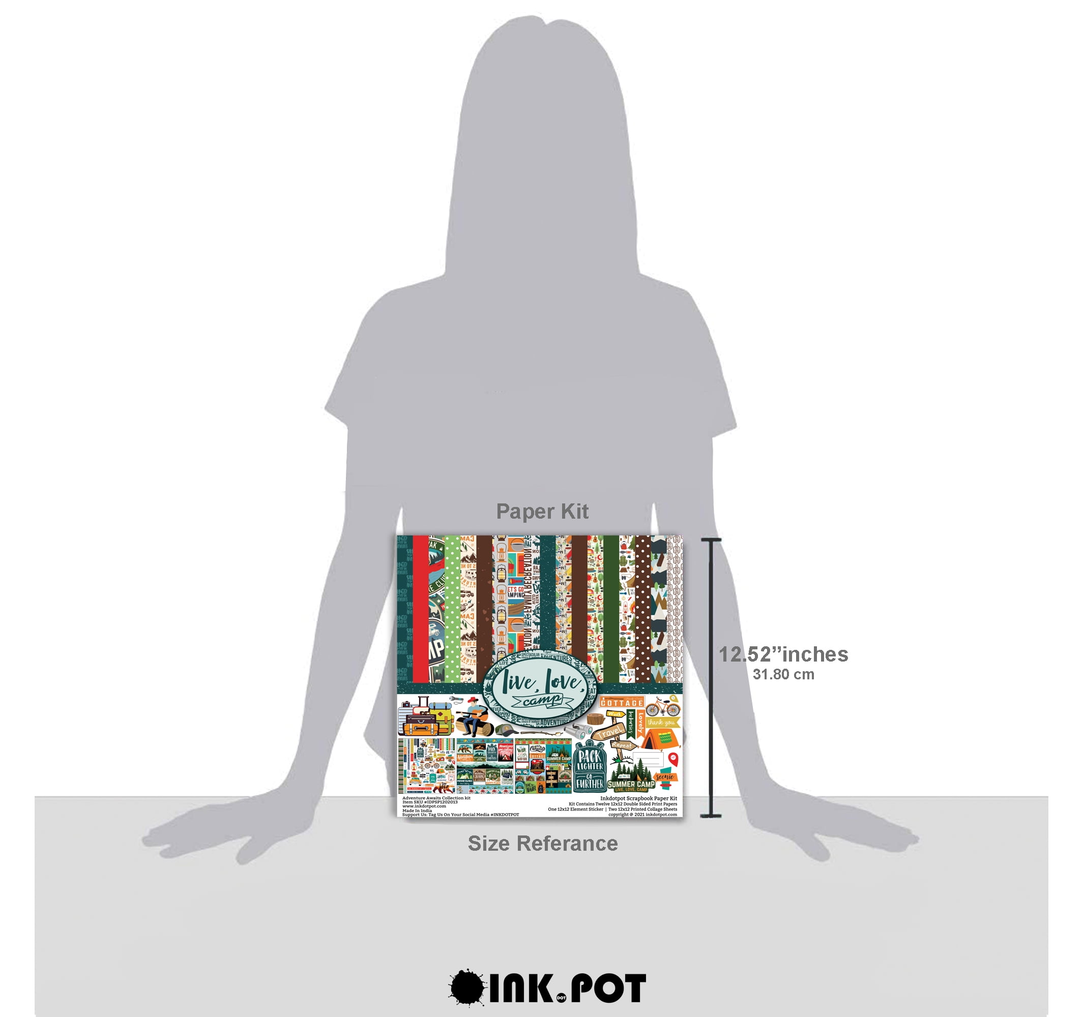 Inkdotpot Camping Theme Collection Double-Sided Scrapbook Paper Kit Cardstock 12"x12" Card Making Paper Pack With Sticker Sheet - 16 Pages - Green Brown Red