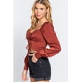 thumbnail image 3 of Long Sleeve Sweetheart Neck Front Ribbon Tie Detail Woven Top Rust ' L, 3 of 5