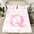 thumbnail image 2 of Initial Letter Q Chic Fitted Sheet Set with 2 Pillowcases,Dreamy Bow Love Hearts Kawaii Pink Bed Sheet Teens,Princess Style Pink Bowknot Girly Romantic Top Flat Sheet,Queen Size, 2 of 6