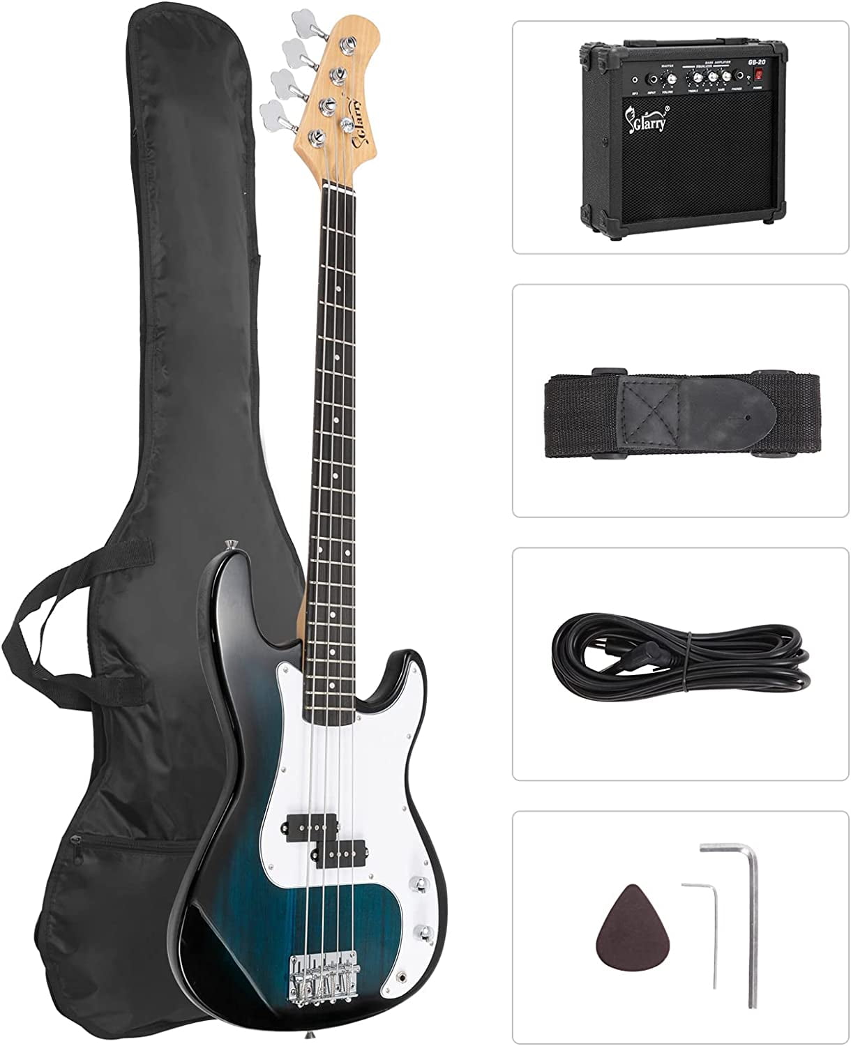 GLARRY Full Size Electric Bass Guitar with 20W AMP, 4 String