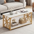 thumbnail image 6 of Giantex 2-Tier Coffee Table, Rectangular Accent Table w/Metal Frames, Low Cocktail Table, White, 6 of 9