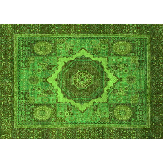 Ahgly Company Indoor Rectangle Oriental Green Modern Area Rugs, 7' x 9'