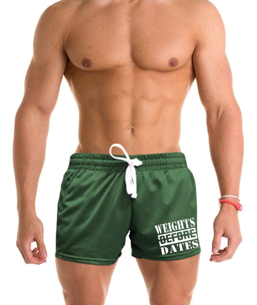 Men's Weights Before Dates V406 Green Mesh Gym Shorts 2XLarge