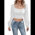 thumbnail image 3 of Blusa Corta de Larga con Volantes, Cuello Cuadrado y Fruncido para Mujer L, 3 of 10