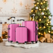 Zimtown 3 Piece Nested Spinner Suitcase Luggage Set With TSA Lock Pink