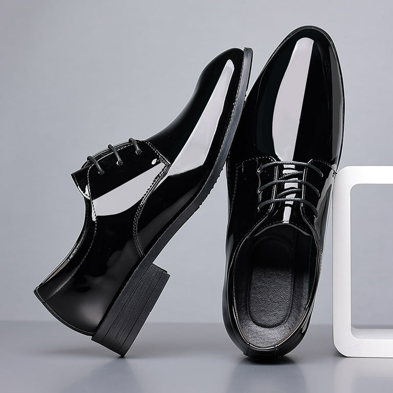 Kelinfong Mens Patent Leather Classic Lace up Formal Oxford Tuxedo Dress Shoes Men's Wedding Shoes, Size: 8, Black