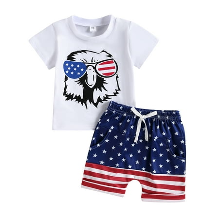 

Musuos Independence Day Baby Boy Eagle Print Shirt Top Stars Stripes Shorts 4th of July