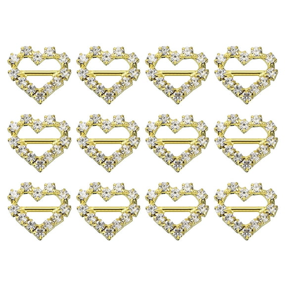 Uxcell Rhinestone Ribbon Buckle, 12Pcs 15 x 17mm Crystal Ribbon Buckle Sliders Belt Buckle for Wedding, Gold, White