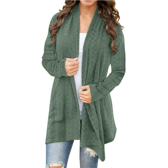 Cardigan Sweaters For Women Solid Color European American Mid Length Coarse Knit Cardigan Polyester Spandex Blended Cardigan Outerwear Jackets 1X Green L Sweaters For Women