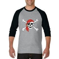 Artix - Mens Raglan Sleeve Baseball T-Shirts - Jolly Roger Skull & Crossbones