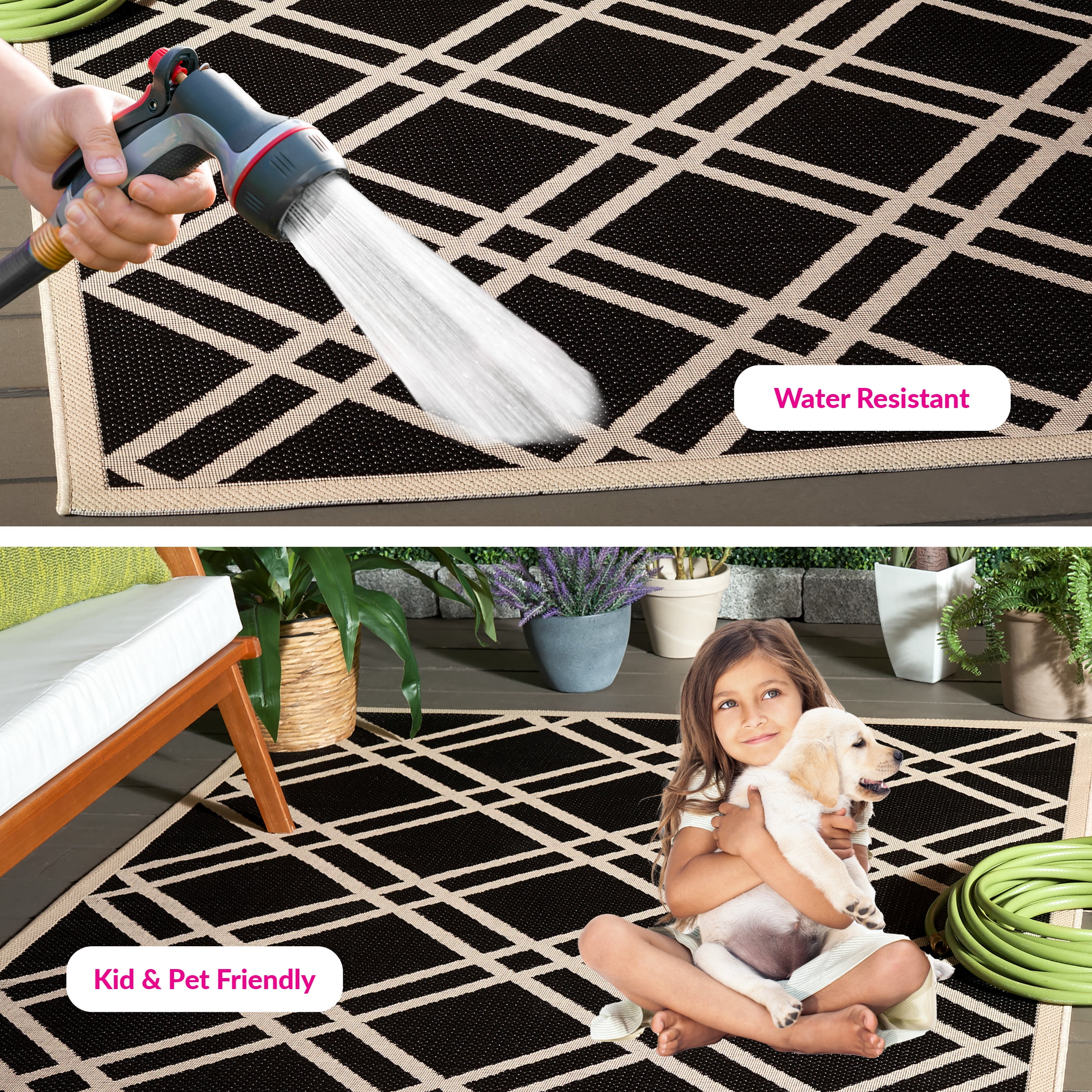 Safavieh Courtyard Jasper Geometric Indoor/Outdoor Area Rug, Black/Beige, 4' x 5'7"