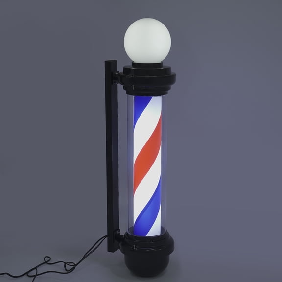 110V 32*7.5in Wall-mounted Barber Pole Red White Blue Stripes Outside Barber Shop Rotating Light with LED Light