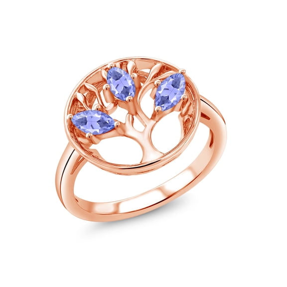 Gem Stone King 18K Rose Gold Plated Silver Blue Tanzanite Family Tree of Life Ring for Women (0.75 Cttw, Gemstone December Birthstone, Size 8)