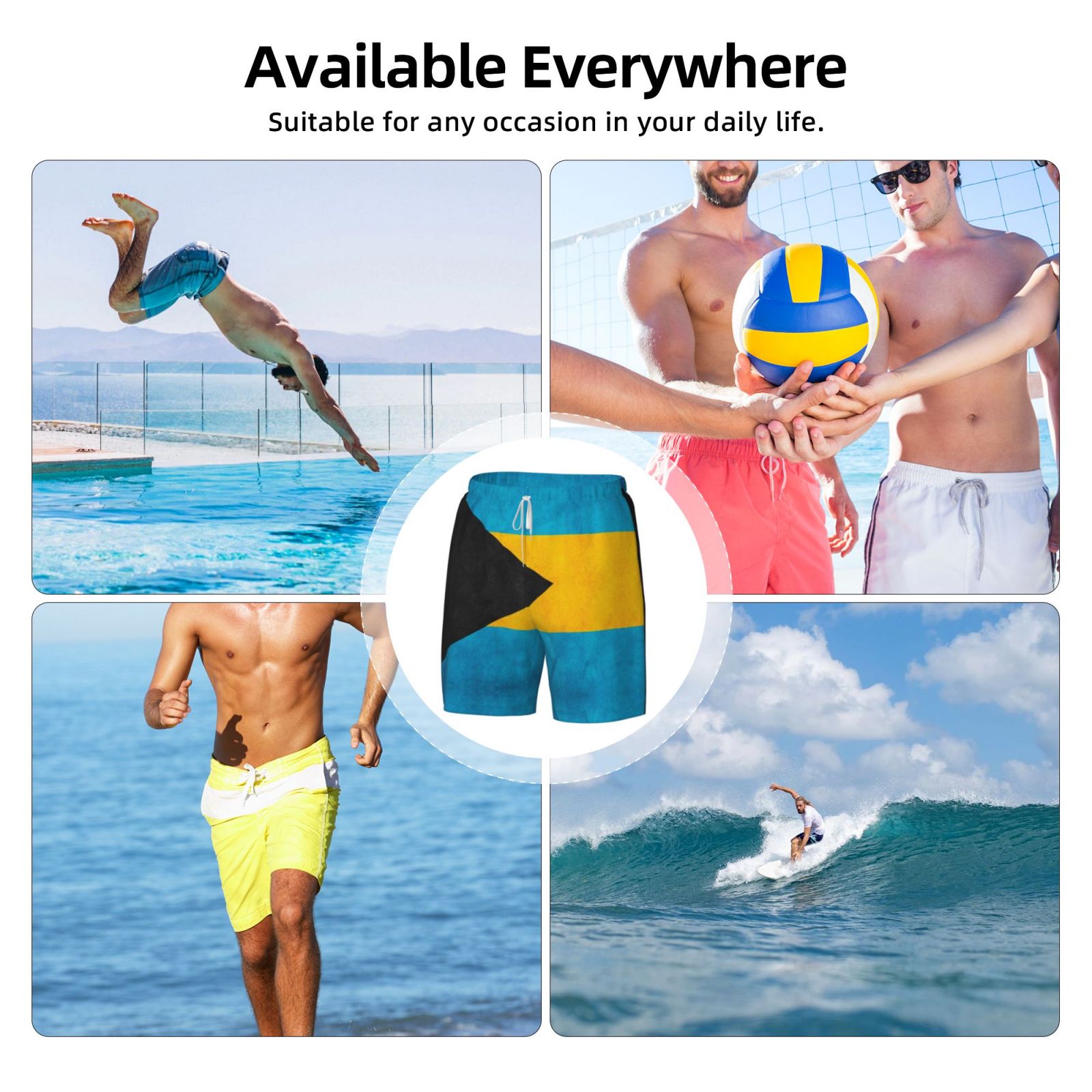 Men's Retro Bahamian Flag Swim Trunks with Compression Liner Bathing Suit Swimwear