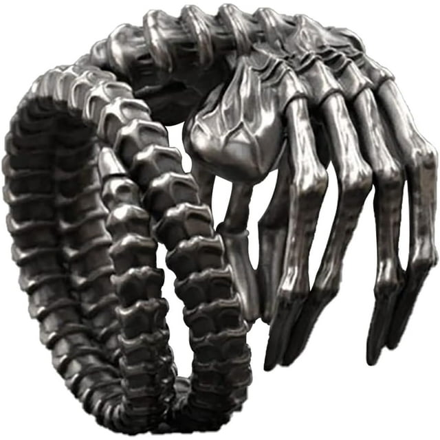 ORUYROP Alien Facehugger Ring Punk Motorcycle Style Exaggerated Domineering Skull Magic Claw Ring Unique Gothic Jewelry Spinner Band Ring Stainless Steel Skull Rings for Men Women Couple Hallo