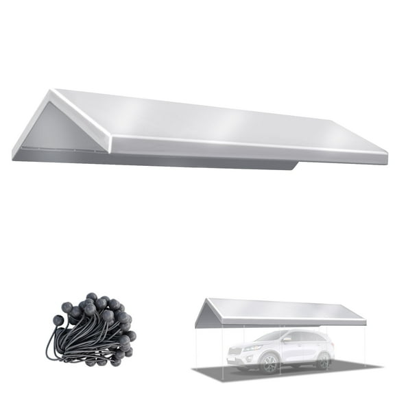 SUNRISEUMBRELLA Upgraded Muliti Color Canopy ONLY 10'x20' Carport Replacement Canopy Outdoor Tent Garage Top Tarp Shelter Cover with Ball Bungees (Silver)