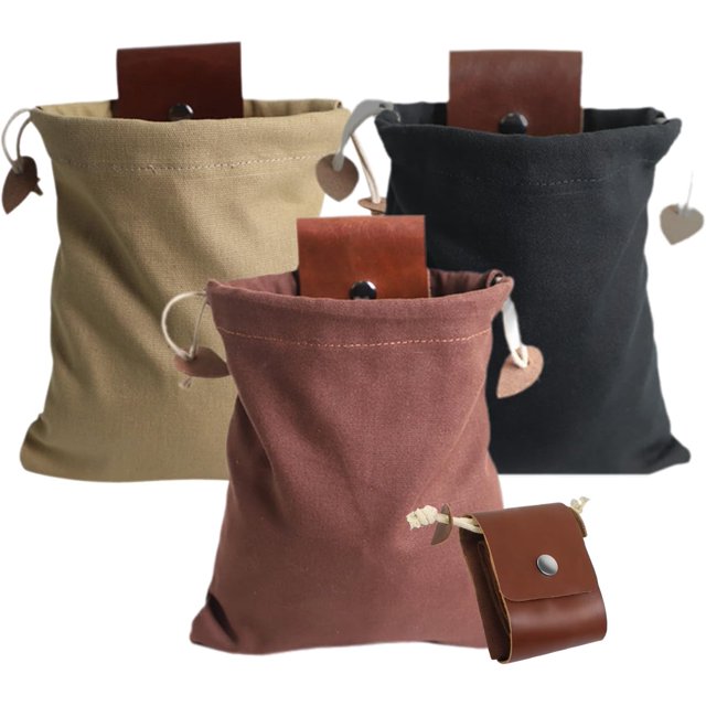 Sac de Cueillette, Sac Ceinture, Sac de Cueillette en Toile de Cuir de Vachette Fait Main, Sac de Rangement Pliable pour Voyage Camping Randonnée, Sac à Cordon en Cuir
