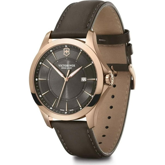 Victorinox Swiss Army Alliance Quartz Grey Dial Leather Strap Men's Watch 241908