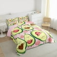thumbnail image 3 of jejeloiu Kawaii Fruit Avocado Queen Comforter Set,Cartoon Heart Print Bedding Sets,Green Pink Bedding Comforter Set For Boys Girls,Microfiber Bedroom Decor Reversible,3 Pieces, 3 of 8