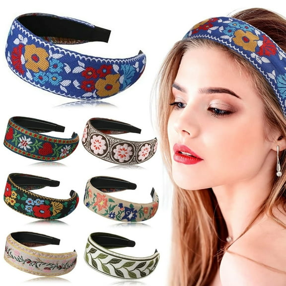 Boho Headband for Women Embroidery Wide Hair Band Bohemia Floral Knotted Wide Headbands Vintage Ethnic Style Girls Accessories