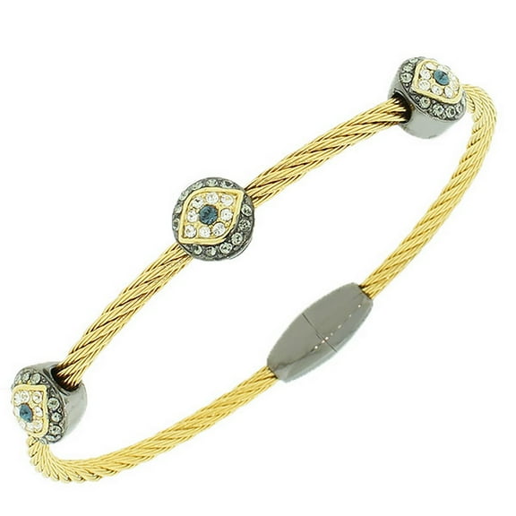 Fashion Alloy Yellow Gold-Tone White CZ Evil Eye Bangle Bracelet