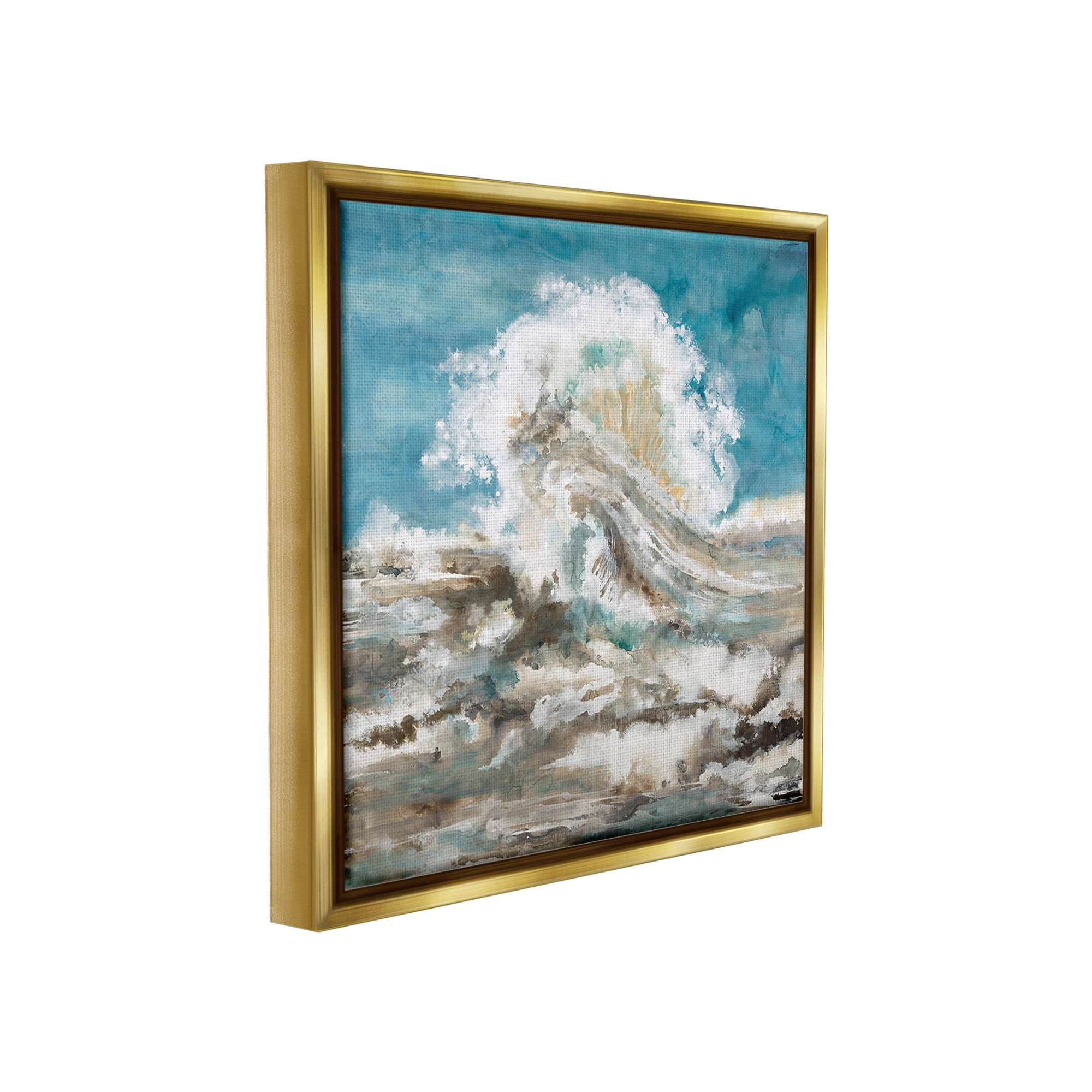 Stupell Industries Abstract Ocean Splash Abstract Painting Gold Floater Framed Canvas Art Print Wall Art, 25 x 25