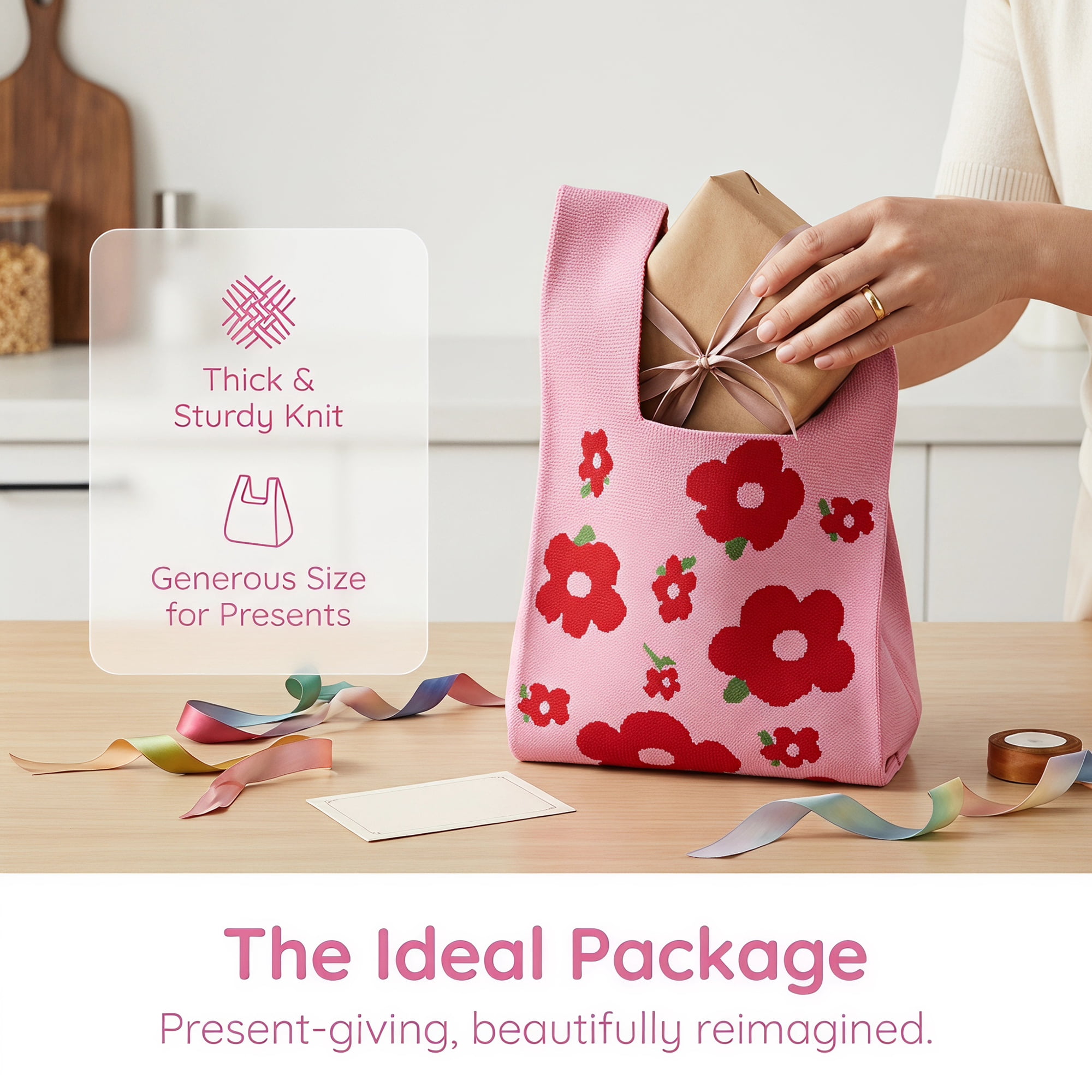 Unique Bargains Cute Cartoon Gift Bags with Handles for Parties 7.5" x 13.4" Red Flowers