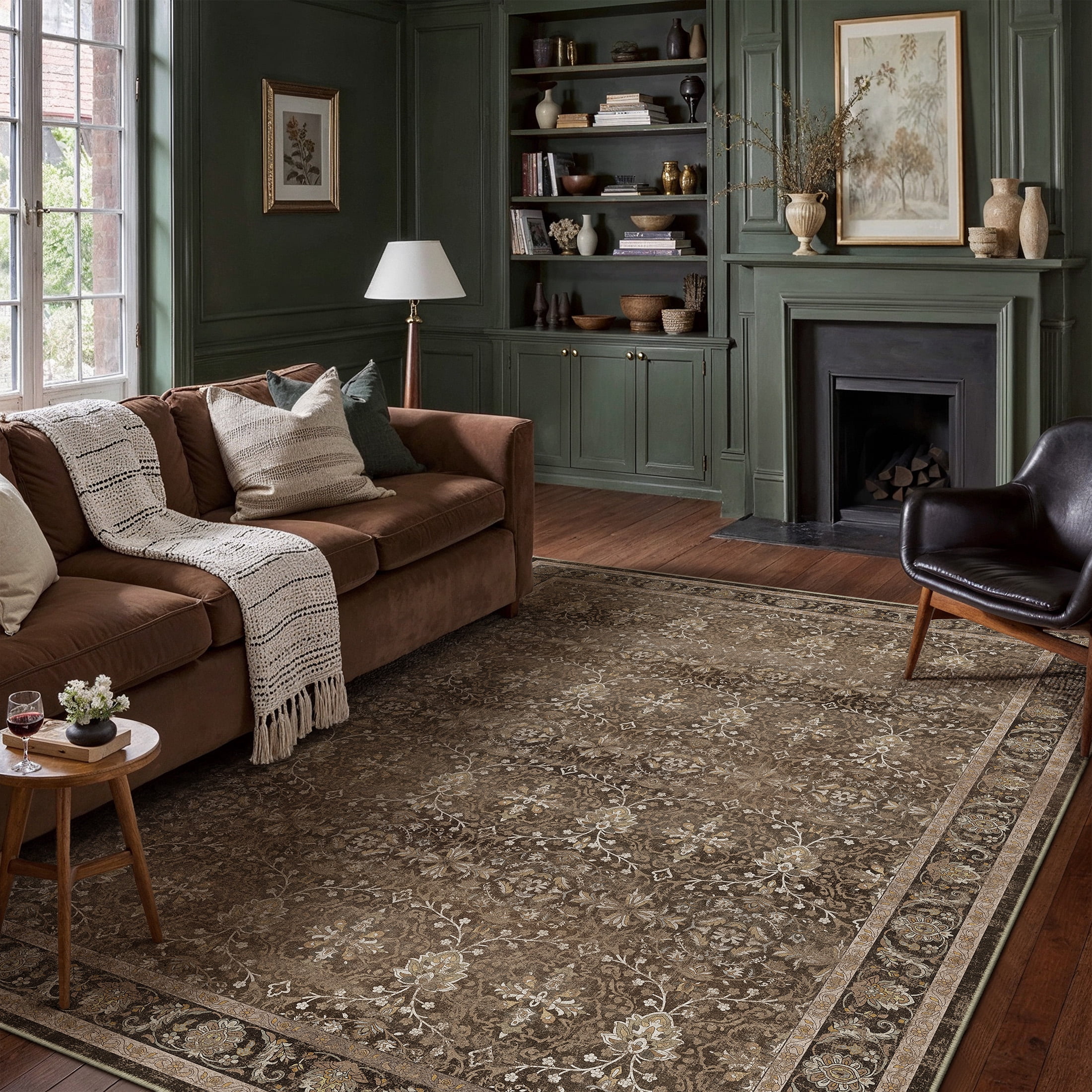 BERTHMEER 8'x10' Area Rugs for Living Room Bedroom Kitchen Rugs Non Slip Washable Vintage Traditional Dorm Office Dining Room Farmhouse Oriental Distressed Rugs,Brown