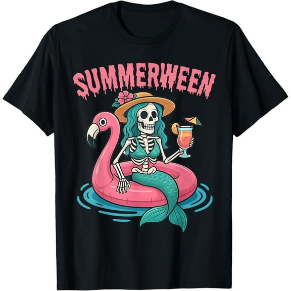 Mermaid - Fantasy Graphic Tee,Tops Has Relatable “‘SUMMERWEEN’ Text & Mermaid Pattern” Design,Round Neck Regular Fit T - shirts, Size(S - 5XL)