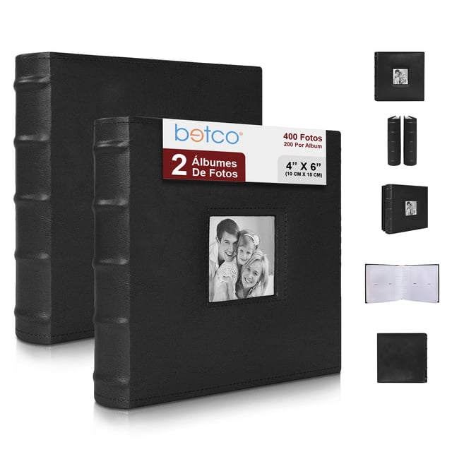 Betco Paquete de 2 Albumes Fotográficos, Encuadernados y Cosidos a Mano. Capacidad para 400 Fotos (200 por Álbum). Tapa Dura en Color Negro