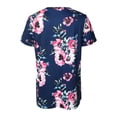 thumbnail image 4 of QELUSQELUS Women T-Shirt Short Sleeve Round Neck Loose Floral Daytime Blouse, 4 of 4