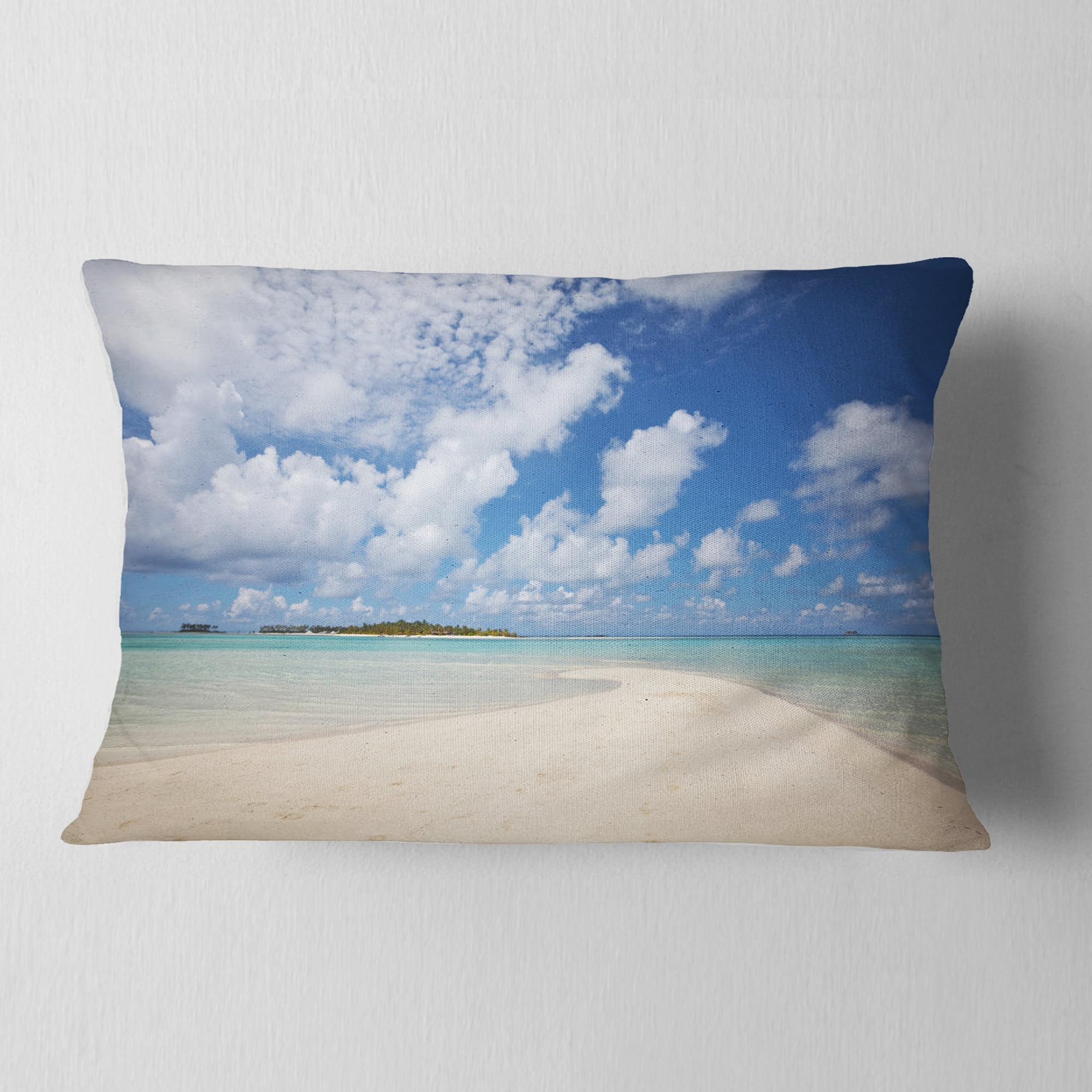Designart Serene Maldives Beach under Clouds - Seascape Throw Pillow - 12x20