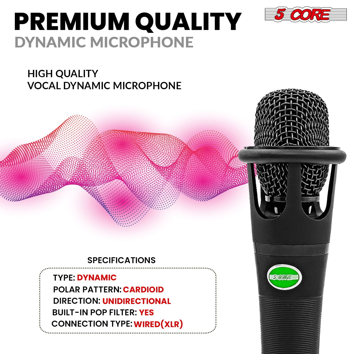 XLR Dynamic Metal Mic Audio, Ideal for Singing, Captures Source Sound, Sturdy & Durable, Includes XLR Cable - MIC CROWN