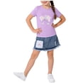 thumbnail image 2 of Conjuntos de blusas y camisas de cuello redondo y manga corta para niños, top con capucha de manga larga de color con faldas de cintura elástica, traje casual y cómodo, conjunto de poliéster para niño, 2 of 6