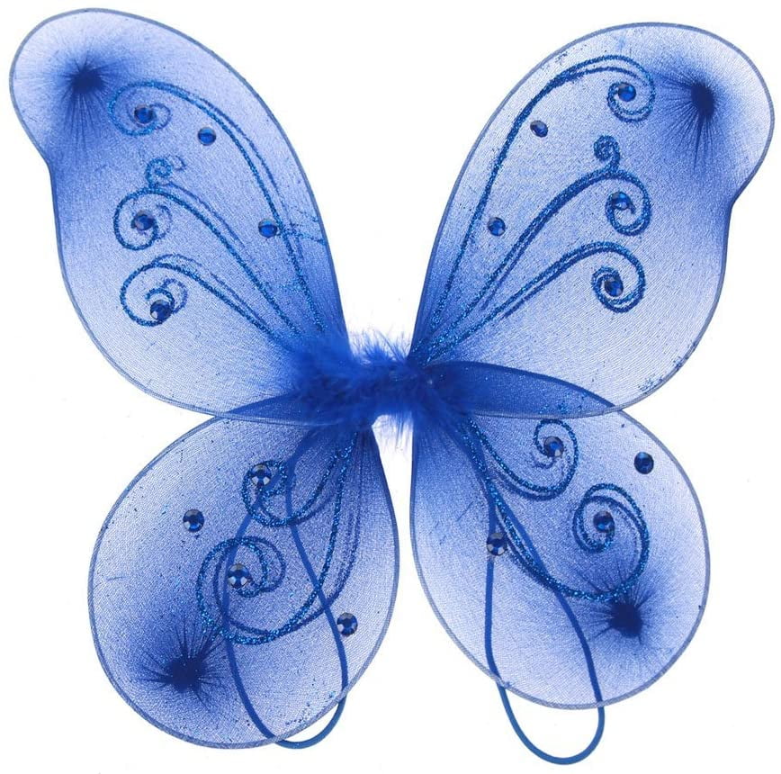 Organza Butterfly Fairy Wings w/ Rhinestone Glitters (Royal Blue, 22