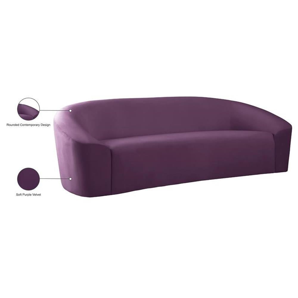 Bowery Hill Contemporary Curved Back Upholstered Purple Velvet Sofa