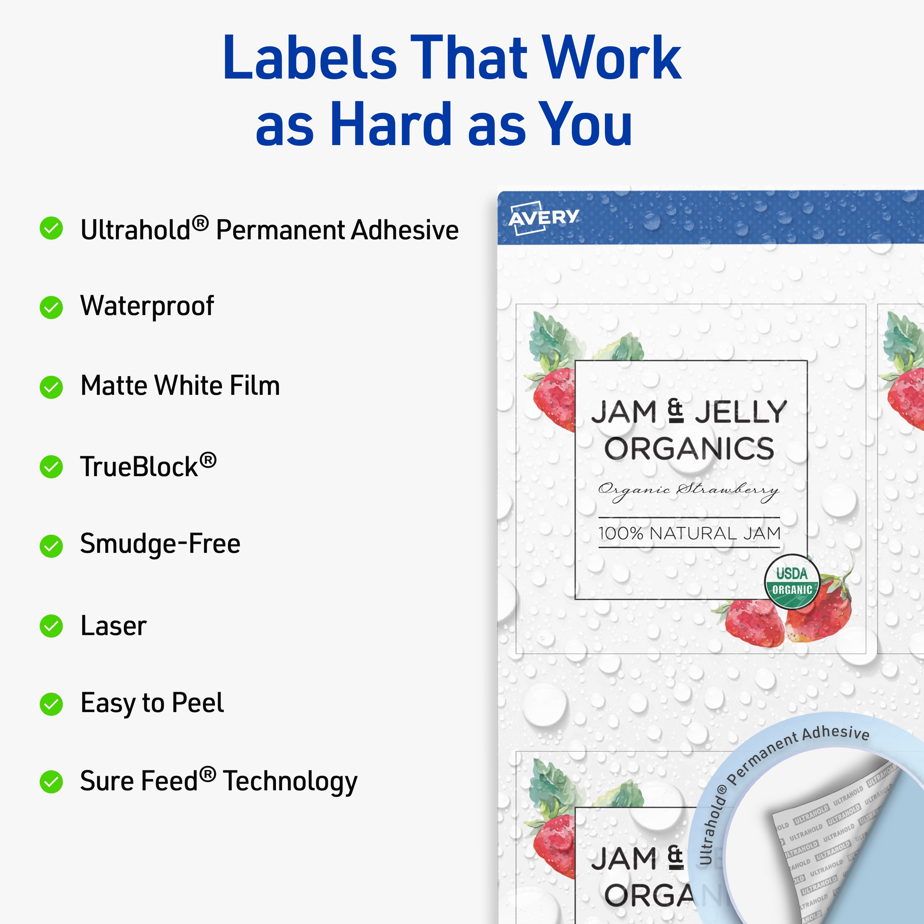 Avery Waterproof Square Labels, 4" x 4", 100 Total