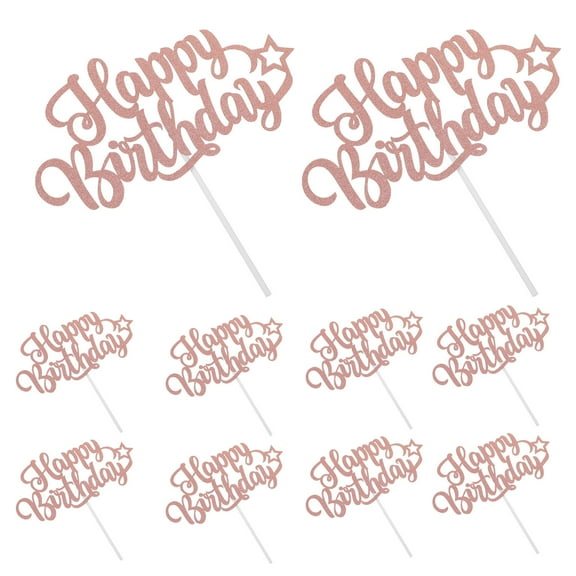 LEORX Rose Birthday Cake Topper for Decoration Sturdy Glitter Paper Lightweight Easy to Use Festive Design 10pcs