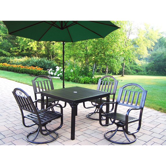 Oakland Living Rochester 40 x 40 in. Swivel Patio Dining Set with Cantilever Umbrella