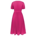 thumbnail image 7 of Baqcunre Womens Dresses Women V Neck Lace Up Short Sleeve Solid Pleated Dresses Pleated Long Dress Women'S Casual Dresses Midi Dress Hot Pink Dress L, 7 of 7
