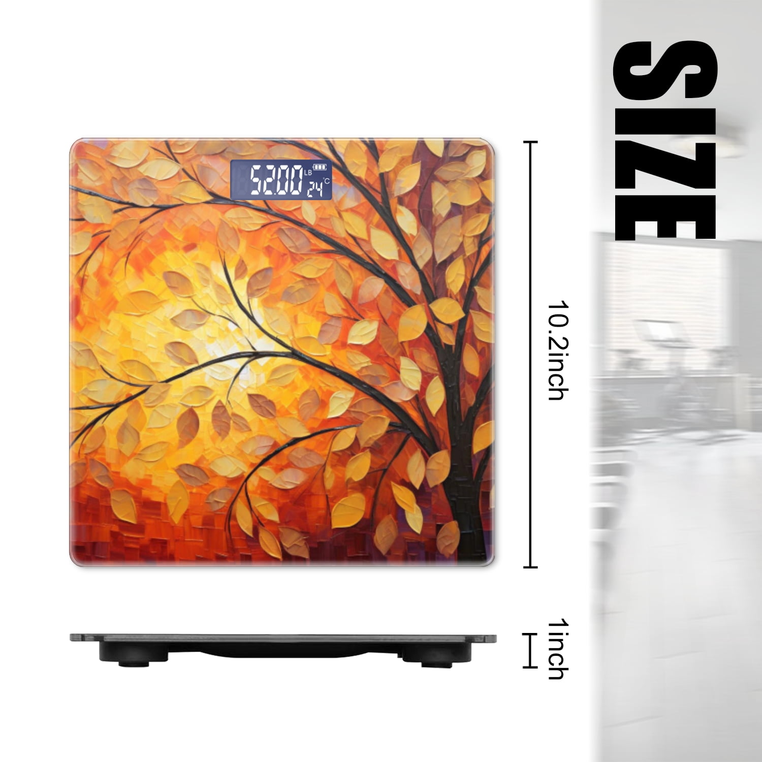 Bathroom Scale, Highly Accurate Digital Body Scale,Precisely Measures Weight up to 400 lbs-Abstract Painting Of Golden Autumn Tree With Leaves