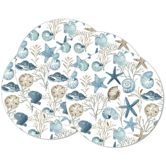 CounterArt "Blue Escape" 4-Pack Reversible Round Tabletop Placemats